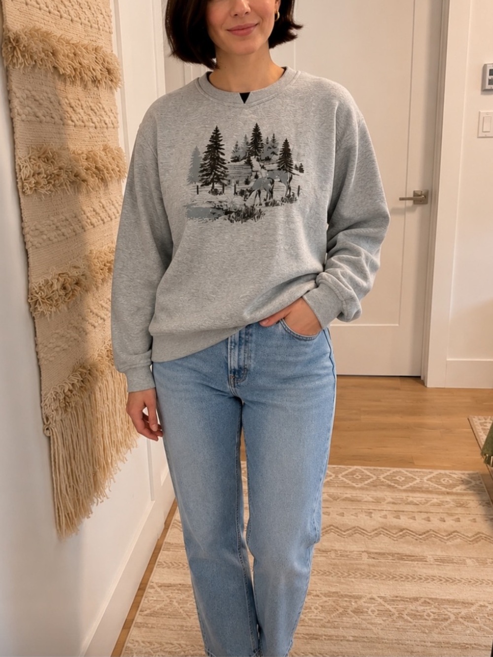 Northern Reflections Gray Winter Graphic Sweatshirt Size Large